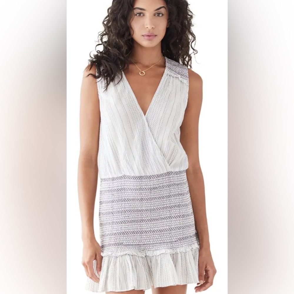 Veronica Beard White and Light Gray Sleeveless Mini Dress